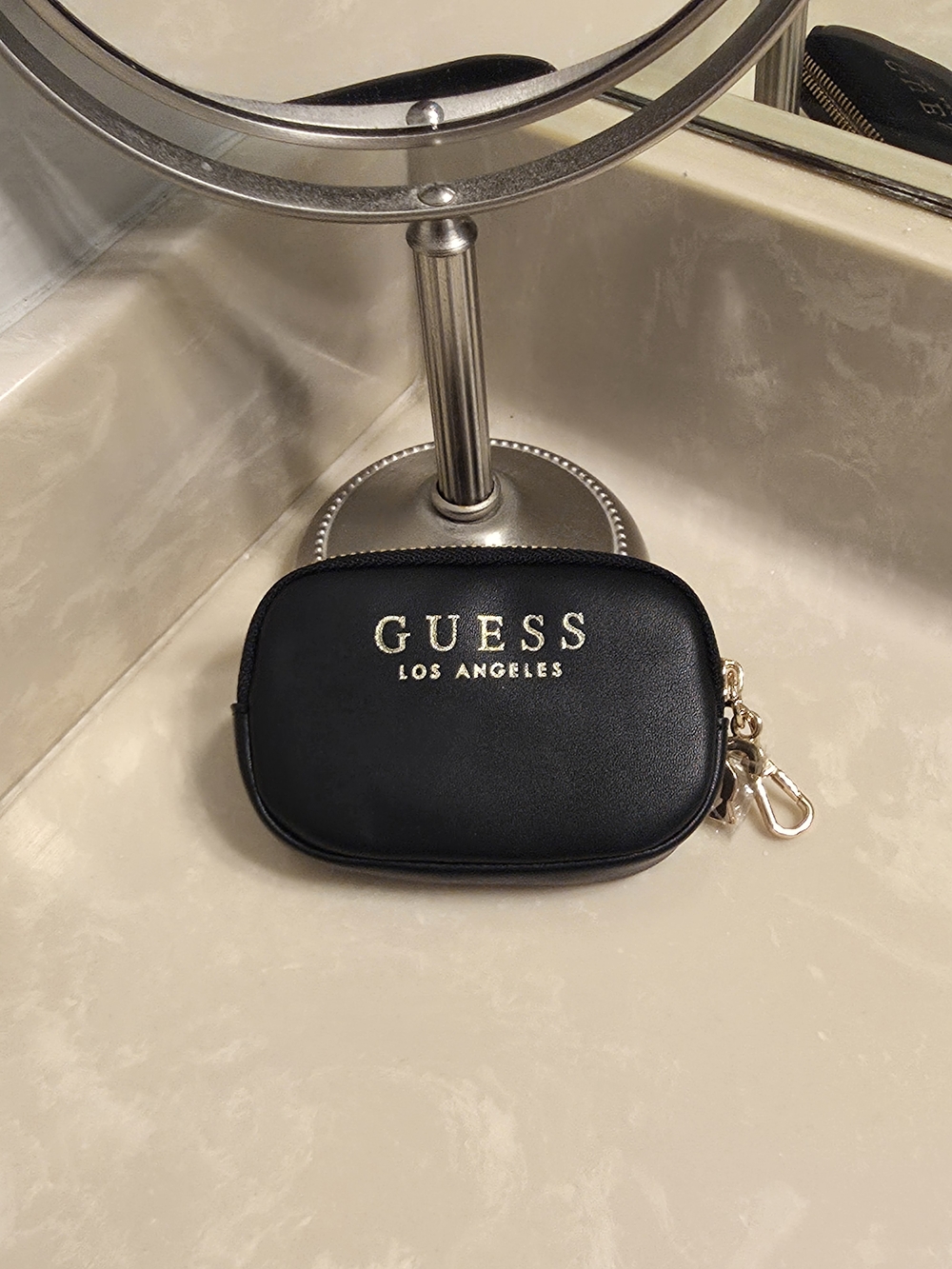 GUESS Los Angeles Black Zip Pouch with Gold Hardware